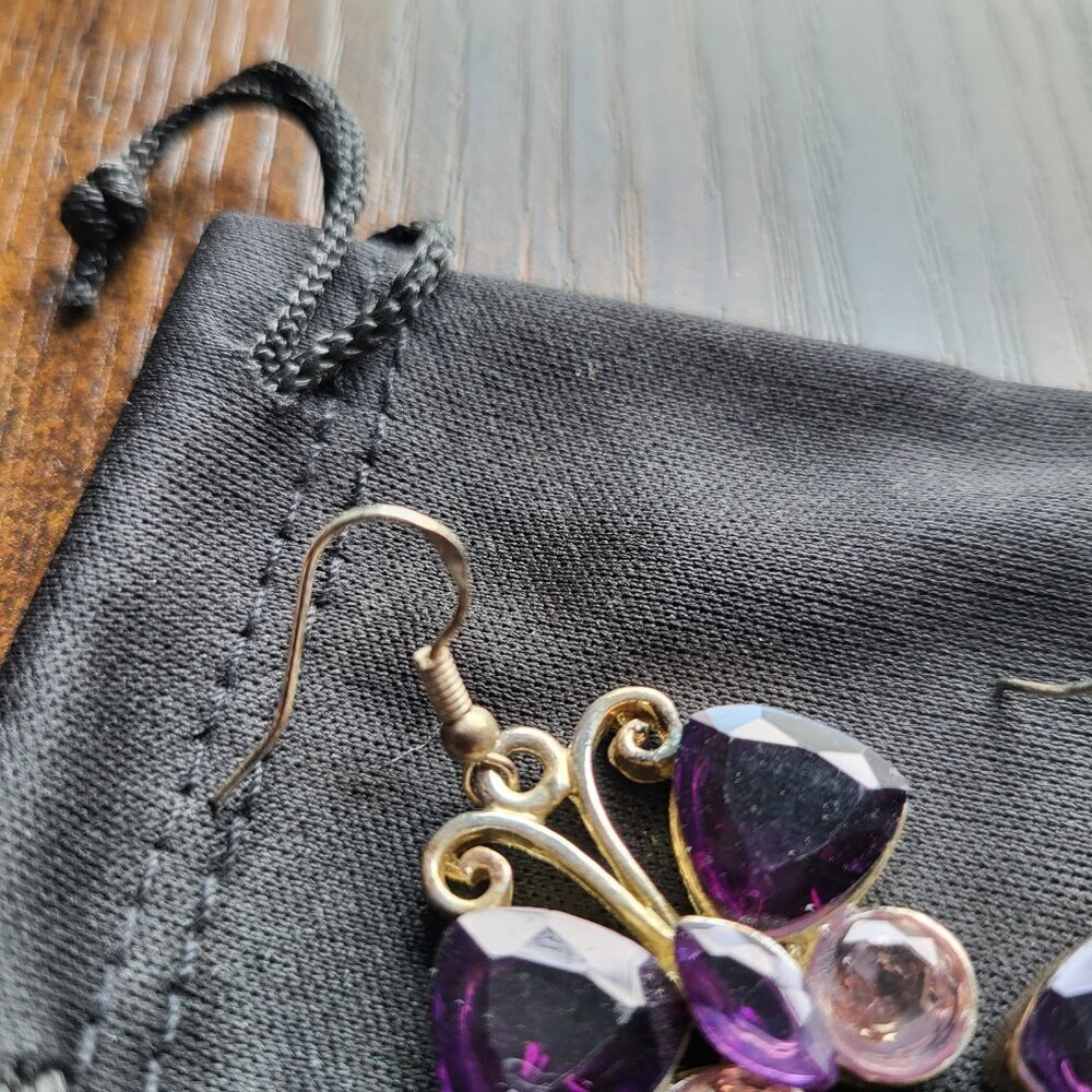 VINTAGE HANDMADE STERLING SILVER BUTTERFLY EARRINGS - Picture 3 of 5